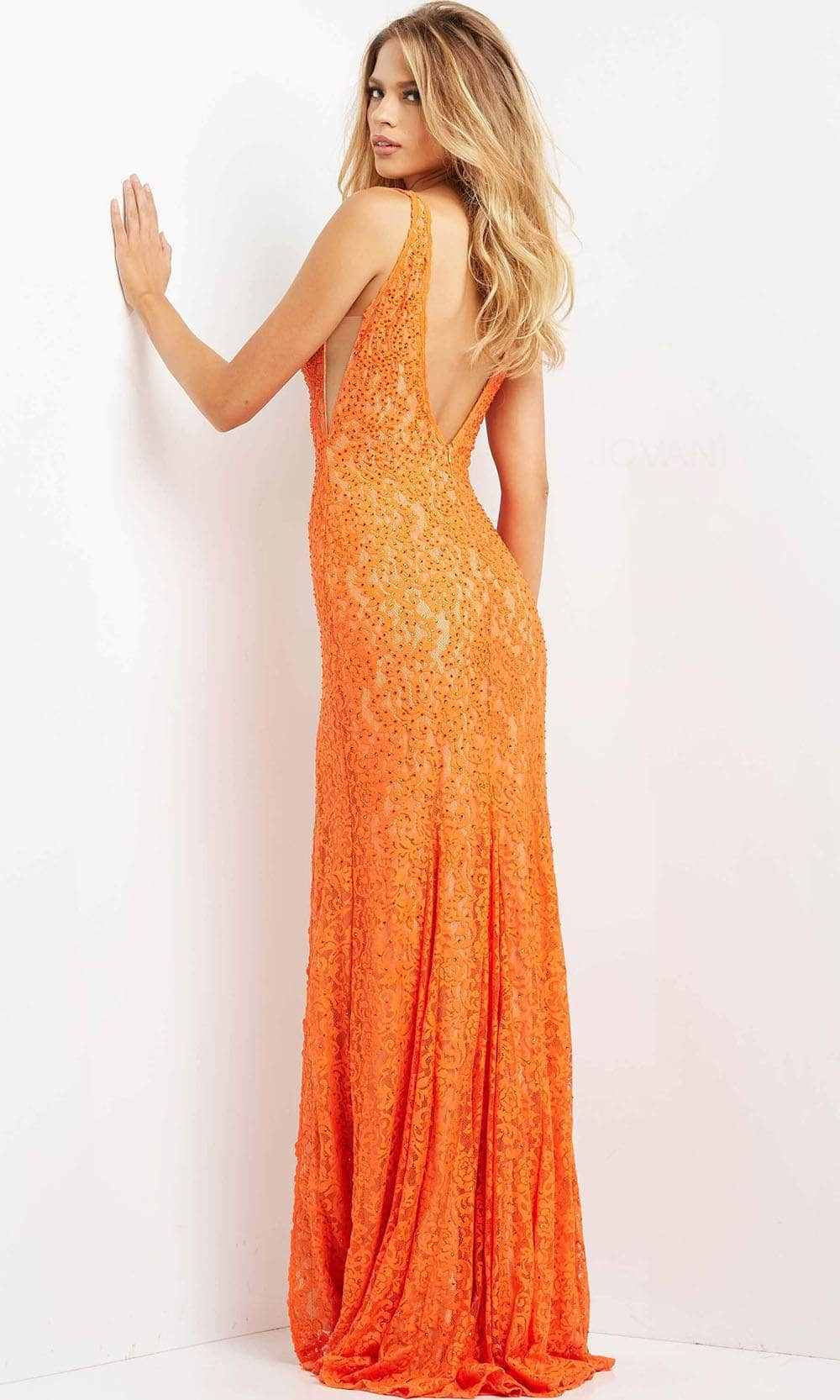 Orange Dresses 2024 Prom Dresses Ball Gowns Couture Candy   Jovani 08674 Plunging V Neck Lace Prom Dress Prom Dresses 29868149473363 1512x 