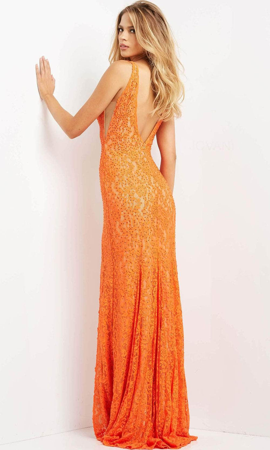 Orange Dresses 2024 Prom Dresses Ball Gowns Couture Candy   Jovani 08674 Plunging V Neck Lace Prom Dress Prom Dresses 29868149473363 900x 