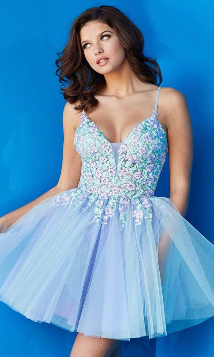 Jovani 09728 - Deep V-neck Tulle Short Dress Special Occasion Dress 00 / Multi