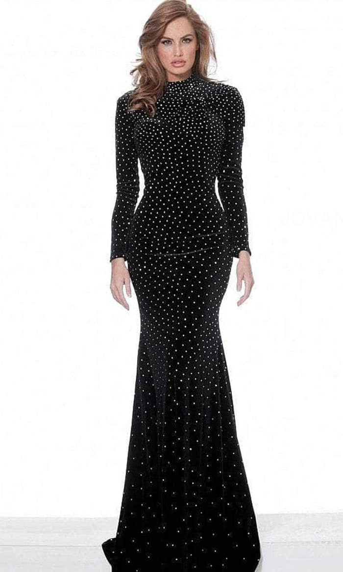 Jovani 1422 - Long Sleeve High Neck Evening Dress Mother of the Bride Dresess 00 / Black