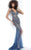 Jovani - 1863 Embellished Deep V-neck Tulle Trumpet Dress Pageant Dresses 00 / Navy