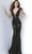 Jovani - 3180 Feathered Cap Sleeve Patterned Sequin Gown Prom Dresses 00 / Black