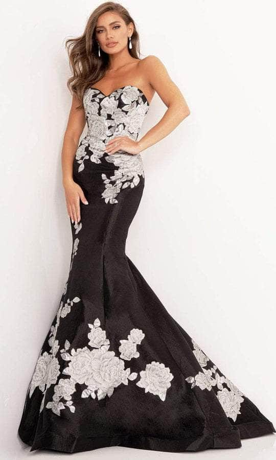 Jovani - 3917 Floral Printed Strapless Mermaid Dress - 1 pc Black/Silver In Size 20 Available CCSALE 20 / Black/Silver