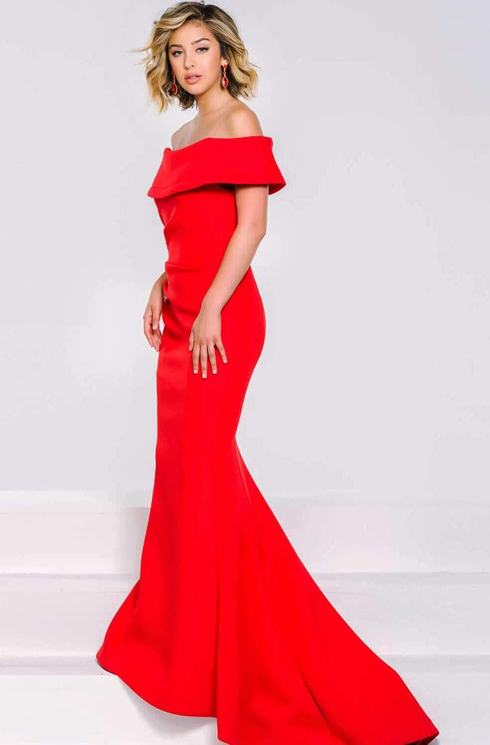 Jovani - 42756 Elegant Off-the-Shoulder Neckline Prom Dress - 1 pc Red In Size 12 Available CCSALE 12 / Red