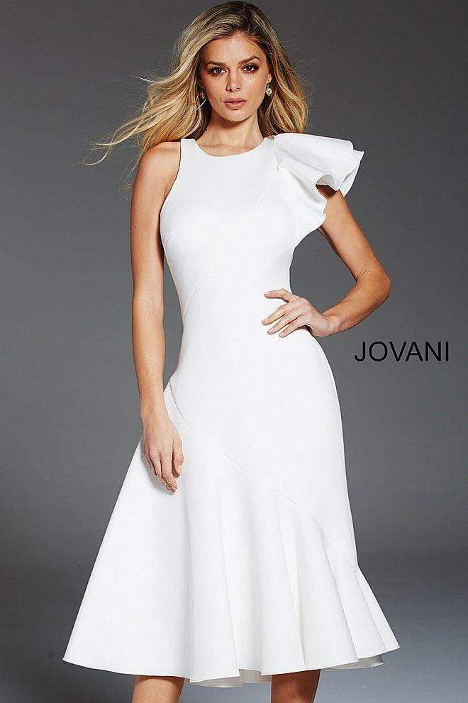 Jovani - 52252 Ruffled Shoulder Short Formal Scuba Dress – Couture