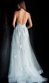 Jovani 60124 lace halter prom jumpsuit Romper Lace Detachable Skirt Dr –  Glass Slipper Formals