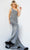 Jovani 60336 - Jacquard Long Train Trumpet Dress Evening Dresses 00 / Silver