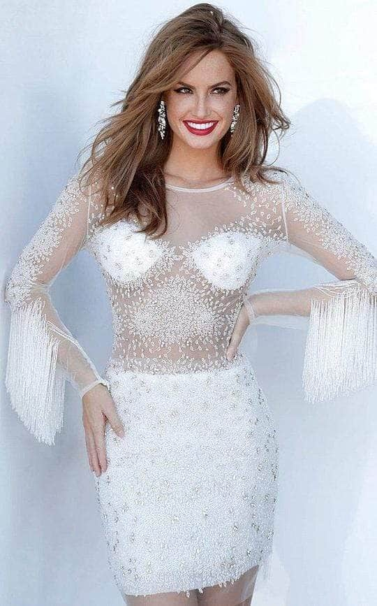 Jovani - Beaded Fringe Sheath Cocktail Dress 3152SC - 1 pc Off White In Size 8 Available CCSALE 8 / Off White