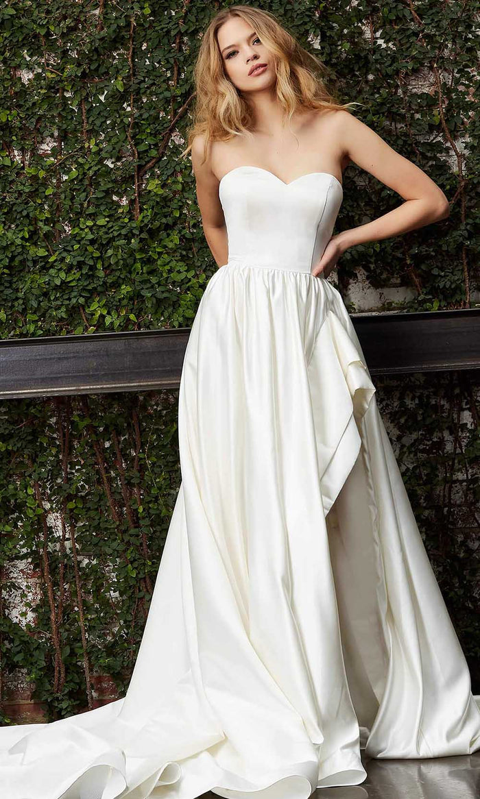 Jovani Bridal - JB07023 Strapless Sweetheart High Slit Bridal Gown Bridal Dresses 00 / Off-White