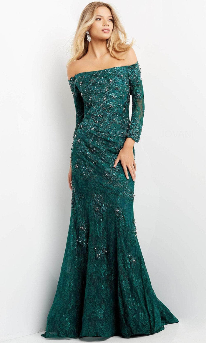 Jovani - Draped Lace Evening Gown 03651SC - 1 pc Emerald In Size 10 Available CCSALE 10 / Emerald