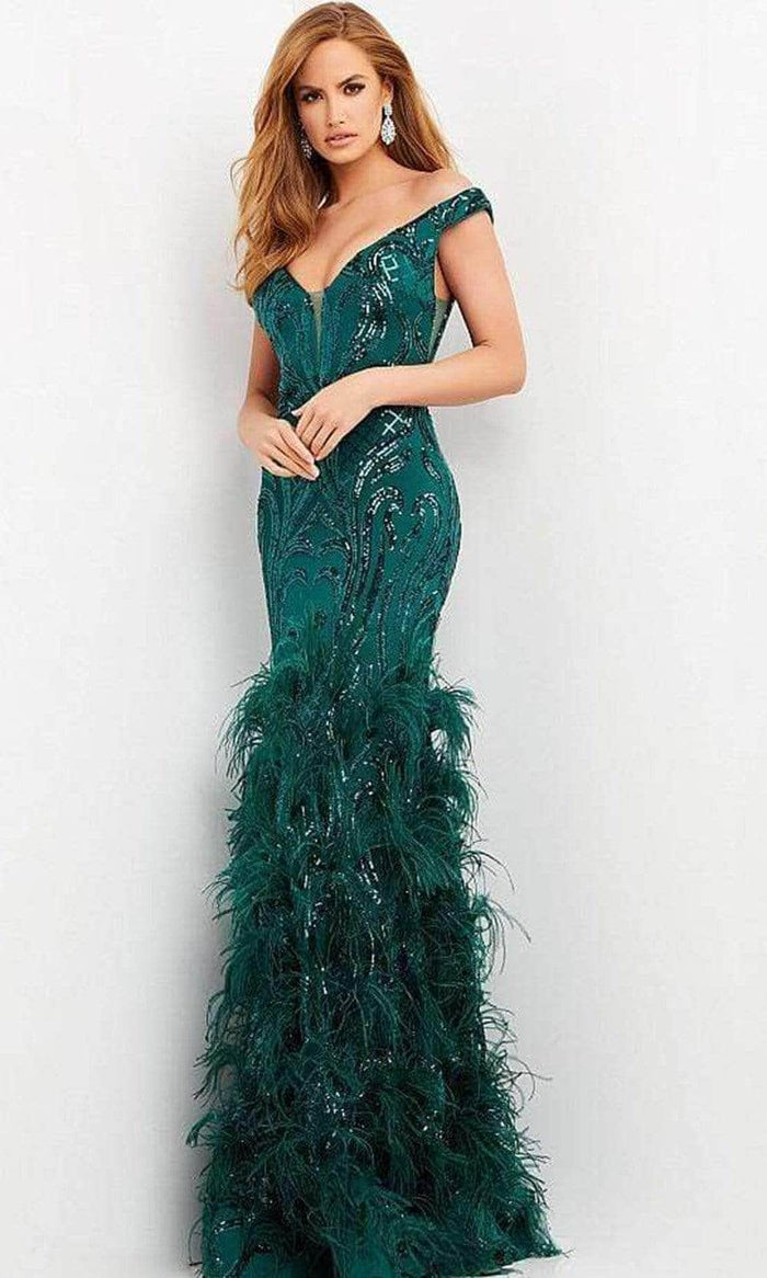 Jovani - Feathered Trumpet Evening Gown 05660SC - 1 pc Green In Size 18 Available CCSALE 18 / Green