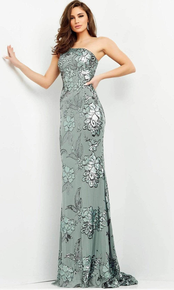 Jovani - Floral Sequin One Shoulder Long Gown 04331SC - 1 pc Sage In Size 10 Available CCSALE 10 / Sage