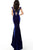 Jovani - Jeweled Keyhole Off-Shoulder Velvet Trumpet Dress 61697SC - 1 pc Navy In Size 2 Available CCSALE 2 / Navy