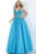 Jovani - JVN00925 Embroidered Deep V-neck Ballgown Ball Gowns 00 / Turquoise