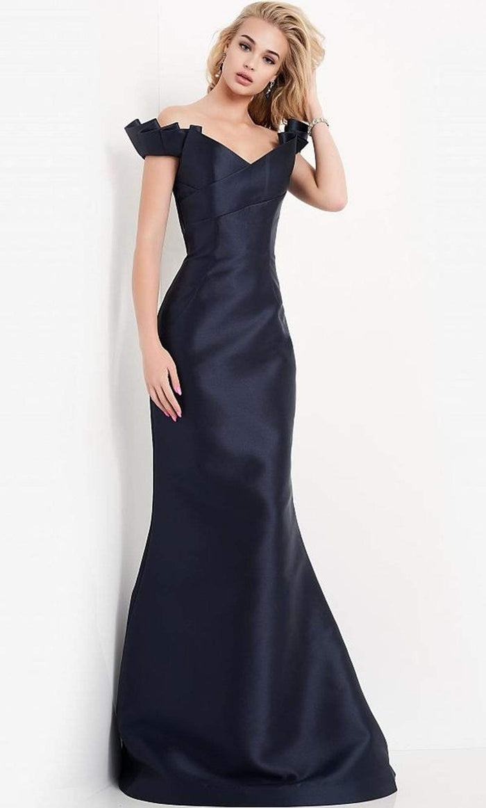 Jovani - JVN04717 Off Shoulder Trumpet Gown Prom Dresses 00 / Navy