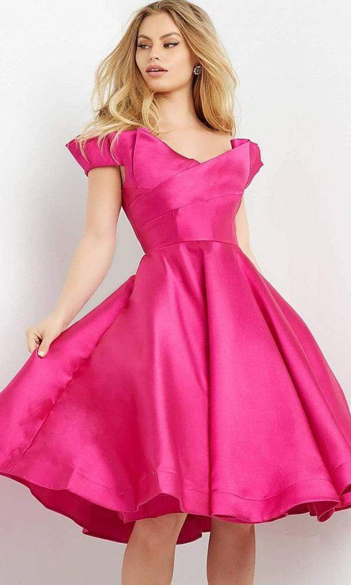 Jovani - JVN04718 Ruffled Off-Shoulder Sleeve A-Line Cocktail Dress Cocktail Dresses 00 / Fuchsia