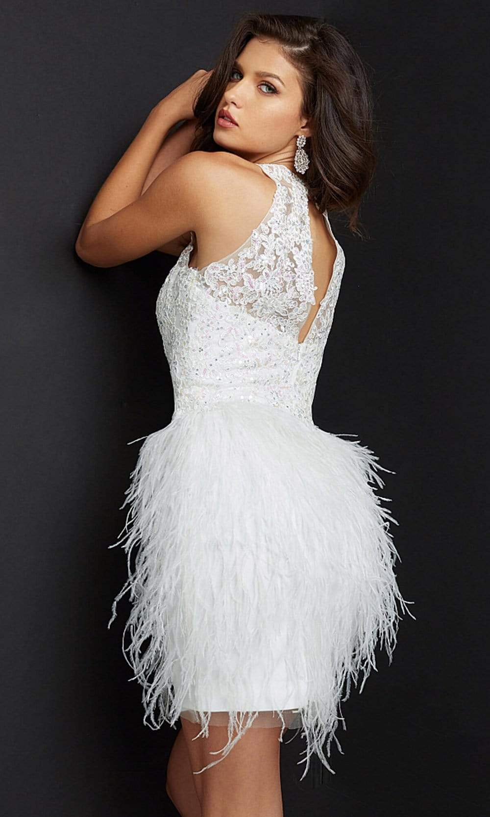 JVN by Jovani - JVN07895 Feather Skirt Angelic Short Dress