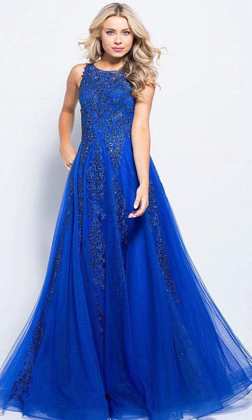 Blue Ball Gowns Formal Evening Dresses Couture Candy   Jovani Jvn59046 Embellished Sleeveless Tulle Gown Prom Dresses 00 Navy Aqua 28805093392467 1080x 