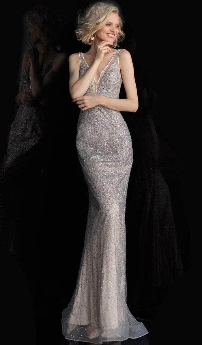 Jovani - JVN62500SC Shimmering Sleeveless Long Gown - 1 pc Silver/Nude In Size 6 Available CCSALE 6 / Silver/Nude