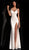 Jovani - JVN67102 Metallic Surplice Bodice High Slit Gown Special Occasion Dress 00 / Silver