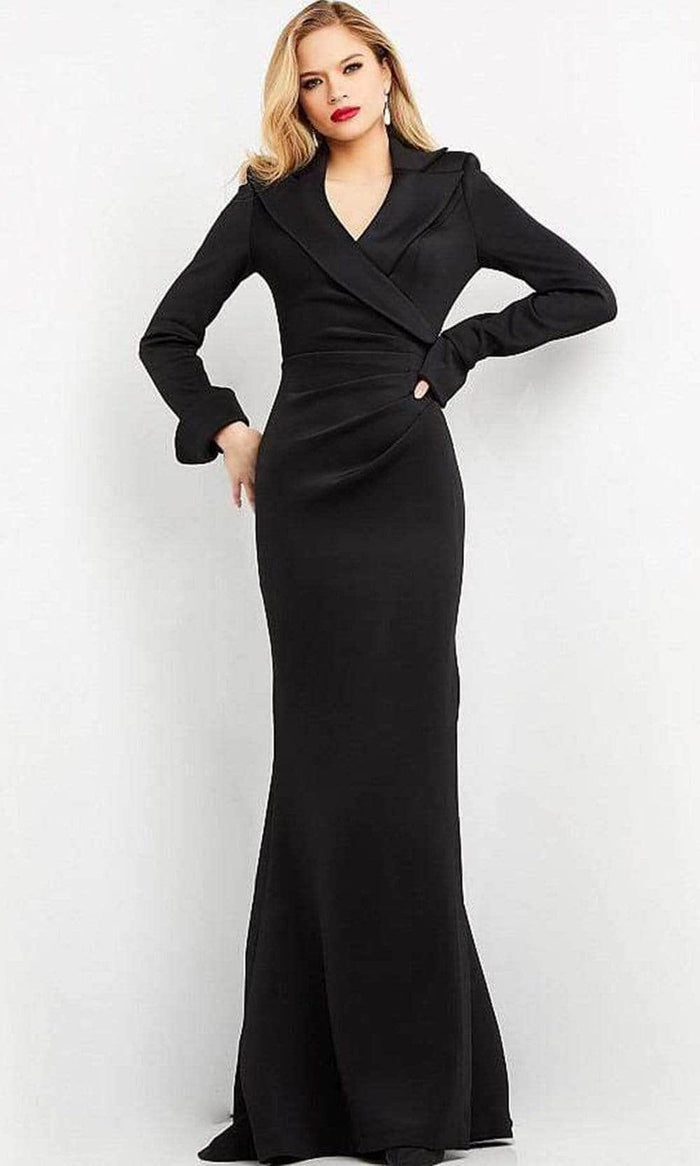 Jovani - Long Sleeve Scuba Evening Dress 06774SC - 1 pc Black In Size 12 Available CCSALE 12 / Black