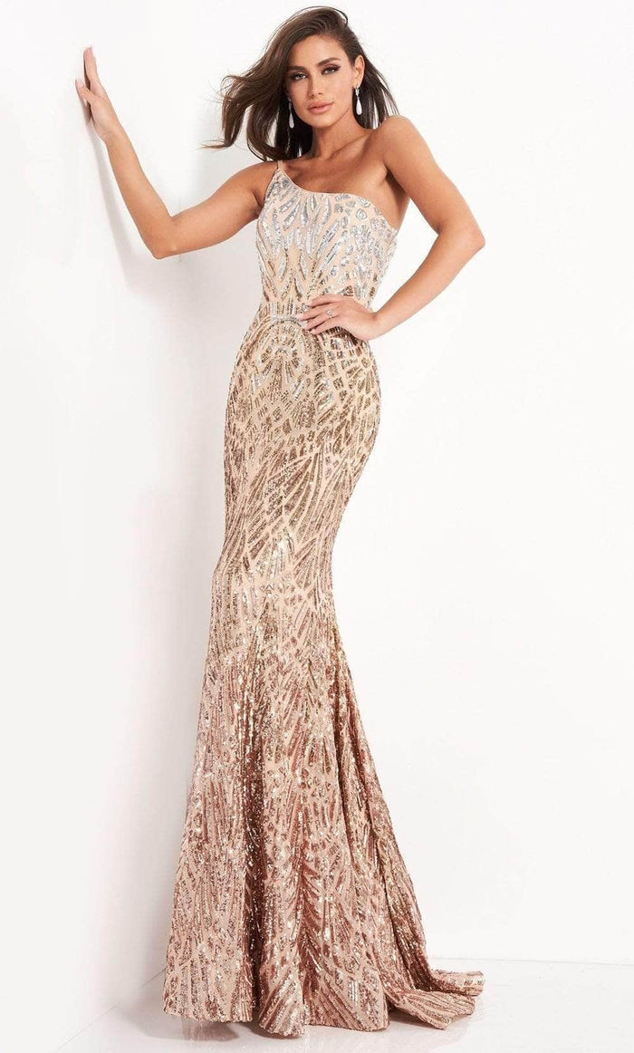 Jovani - Ombre Sequin Trumpet Dress 06469SC CCSALE 2 / Silver/Cafe