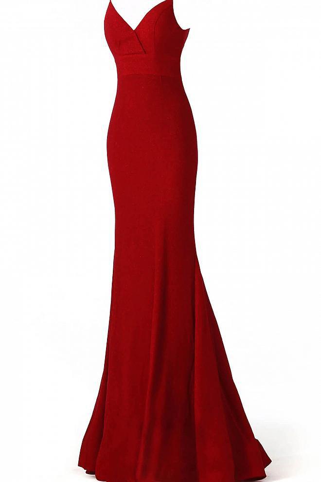 Jovani - Plunging V-neck Glitter Jersey Trumpet Dress 66442SC - 1 pc Red In Size 4 Available CCSALE 4 / Red