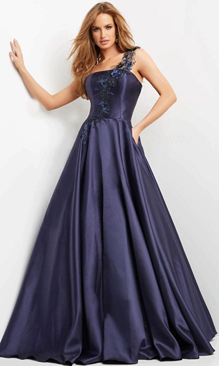 Jovani - Sleek A-Line Formal Dress 04953SC - 1 pc Navy In Size 12 Available CCSALE 12 / Navy