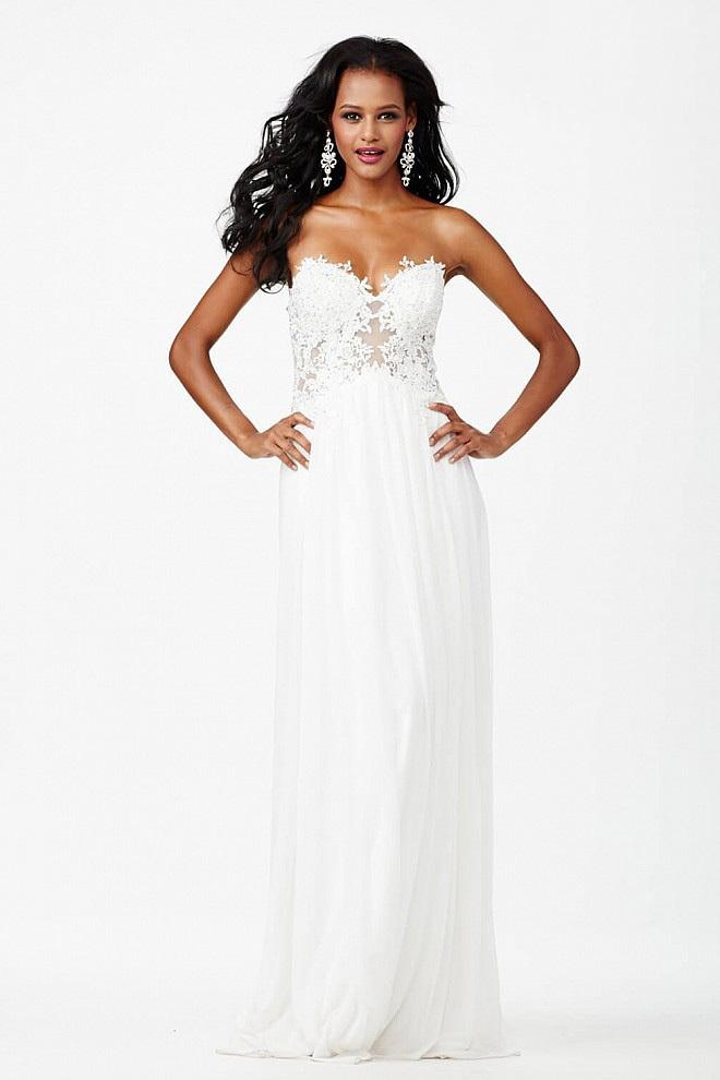 Jovani Strapless Lace Illusion A-Line Gown JVN30805A - 1 pc White in Size 2 Available CCSALE 4 / White