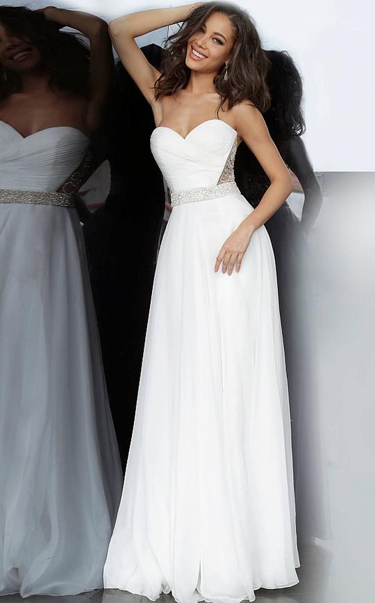 Jovani - Strapless Ruche-Ornate A-Line Dress 00457SC - 1 pc Off-White In Size 12 Available CCSALE 12 / Off-White