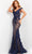 Jovani - V-Neck Floral Applique Evening Dress 06649SC - 1 pc Navy In Size 10 Available CCSALE 10 / Navy