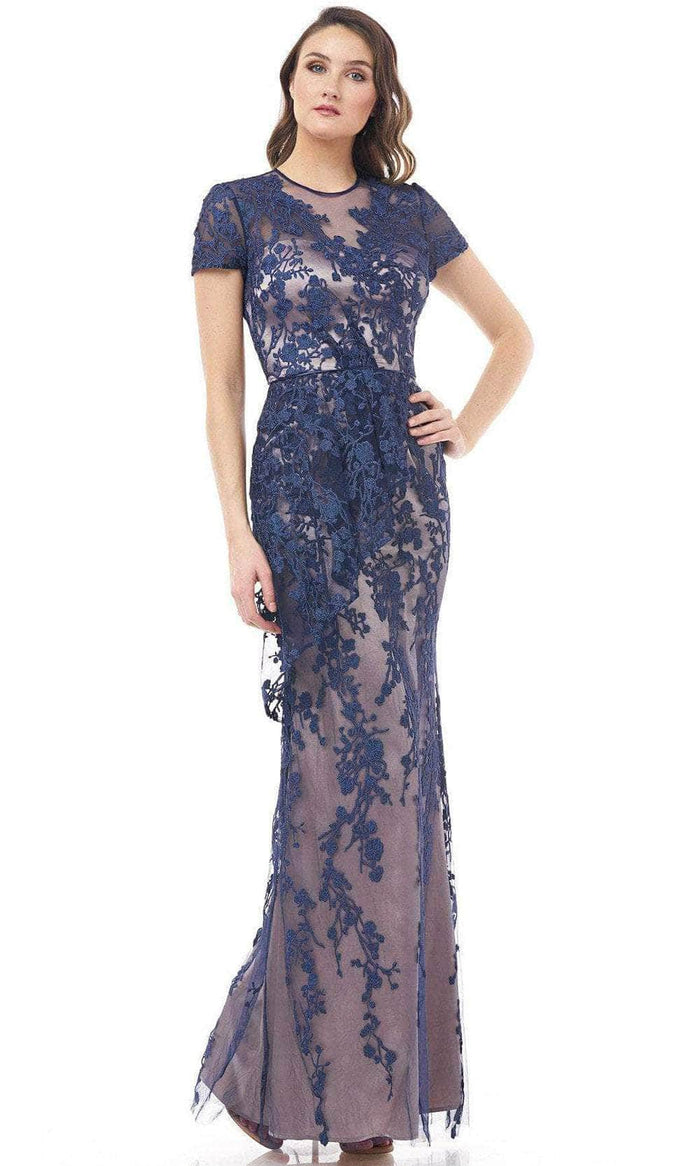 JS Collections 866938 - Laced Short Sleeved Evening Dress Special Occasion Dress 0 / Navy Nude