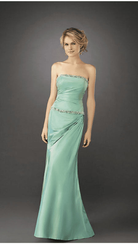 La Femme - 12525 Beaded Strapless Ruche-Textured Trumpet Gown Special Occasion Dress 00 / Seafoam