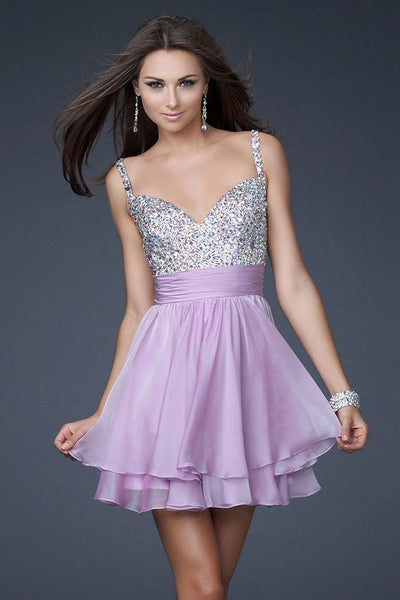 La Femme - 16813 Bejeweled Short Chiffon Party Dress – Couture Candy