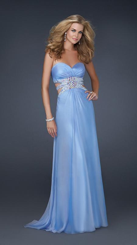 La Femme - 17203 Ruched Sweetheart with Embellished Cutouts A-line Evening Dress Special Occasion Dress 00 / Periwinkle