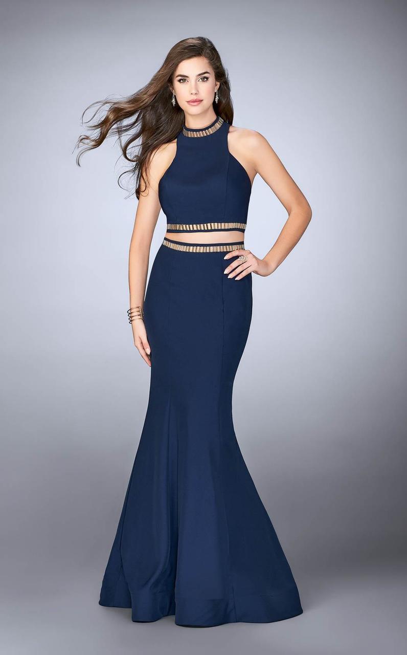 La Femme - 23932 Two Piece Halterneck Crop Top and Mermaid Skirt Prom ...