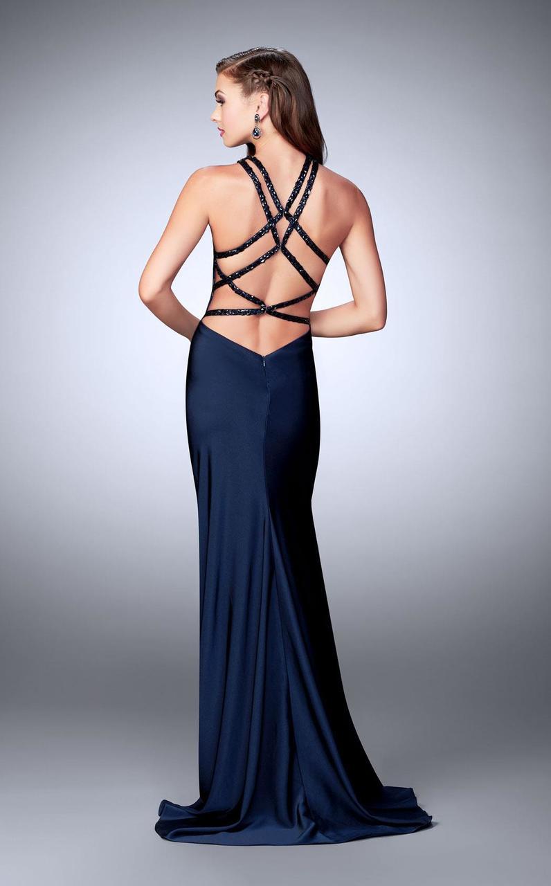 La Femme - 23993 Beaded Halter Neck Strappy Back Jersey Prom Dress