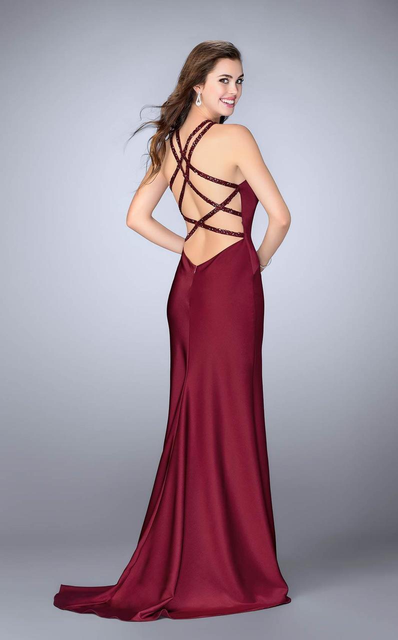 La Femme - 23993 Beaded Halter Neck Strappy Back Jersey Prom Dress – Couture  Candy