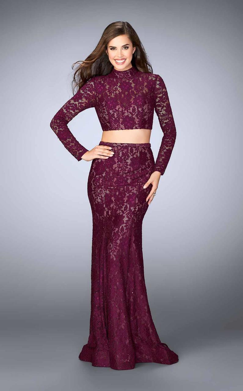 Black Two Piece Long Sleeve Prom Dresses, A-line Lace Two Piece Long P –  Oktypes
