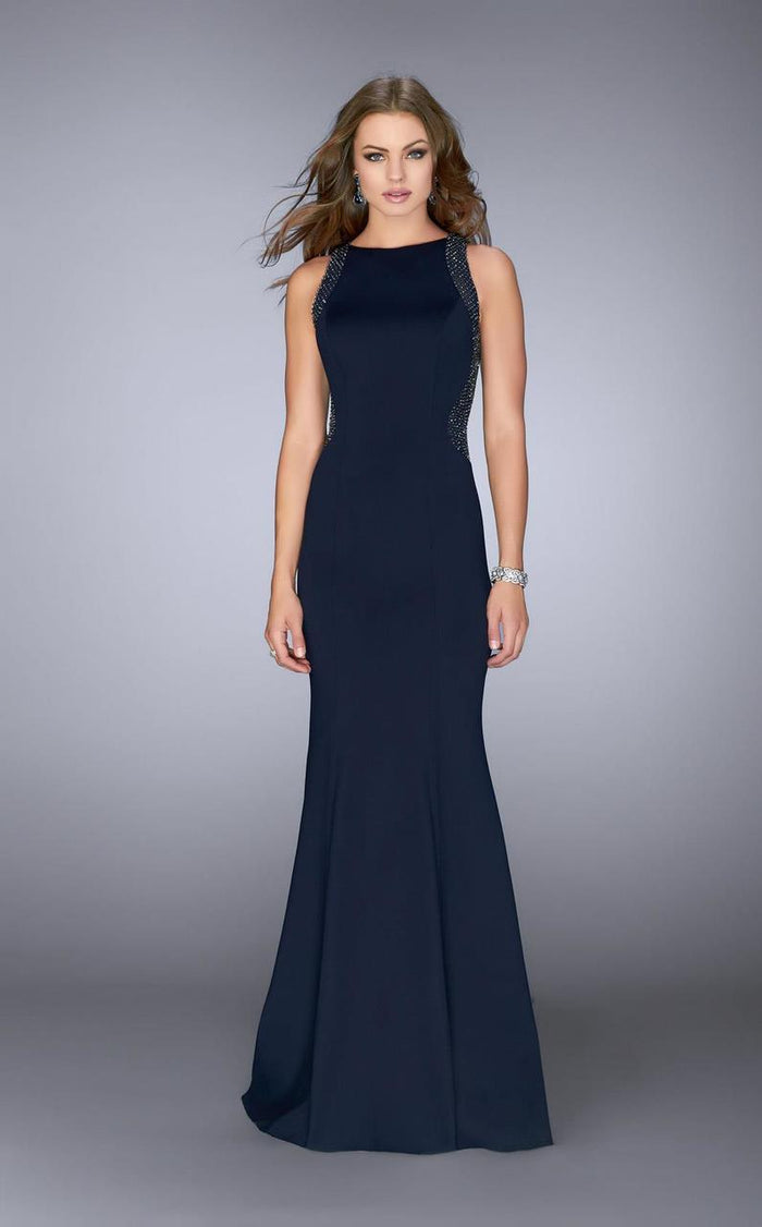 La Femme 24839SC Sheer Beaded Long Prom Dress - 1 pc Navy in Size 12 Available CCSALE 12 / Navy