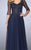 La Femme - 24894SC Sheered Sequined Quarter Length Sleeved Evening Gown - 2 pc Gunmetal in Size 8 and 16 Available CCSALE