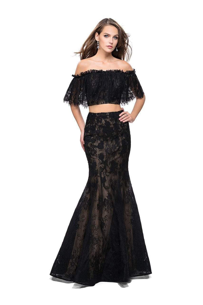 La Femme - 25417 Two Piece Ruffled Off-Shoulder Lace Mermaid Dress ...