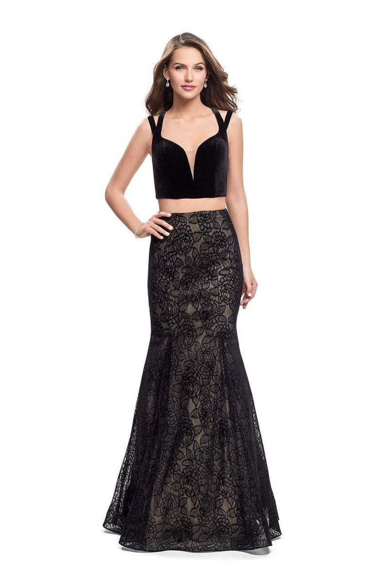 La Femme - 25772 Two Piece Velvet Strappy Lace Mermaid Gown – Couture Candy