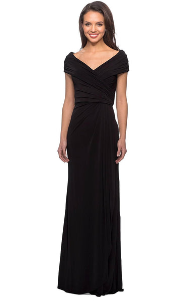 La Femme - 26519 Off Shoulder V Neck Long Sheath Jersey Gown – Couture ...