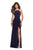 La Femme - 26962 Strappy Fitted Halter Gown with Slit Special Occasion Dress 00 / Navy