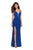 La Femme - 27072 Plunging Strappy Back High Slit Gown Special Occasion Dress 00 / Royal Blue