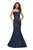 La Femme - 27267 Strapless Sweetheart Neck Metallic Lace Trumpet Gown Special Occasion Dress 00 / Navy