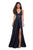 La Femme - 27487 Plunging Halter V-neck Satin A-line Dress Special Occasion Dress 00 / Navy