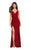 La Femme - 27581 Ornate Crisscross-Strapped Back High Slit Gown Special Occasion Dress 00 / Deep Red