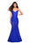 La Femme - 27584 V-neck Stretch Lace Trumpet Dress Special Occasion Dress 00 / Electric Blue